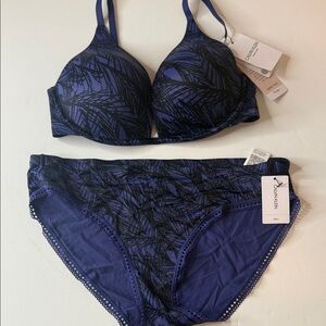Calvin Klein Liquid Touch Plunge Bra and Panties Set 32D / Medium Blue